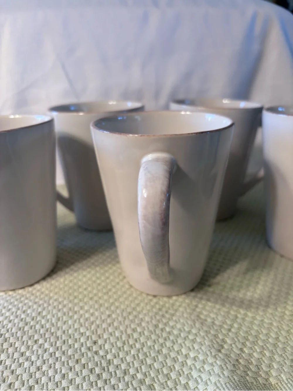 6-Crate&Barrel Marin Dinnerware Cream-White Ceramic Mugs 12oz.